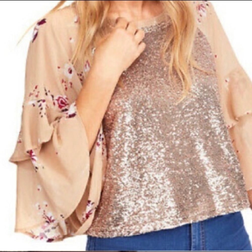 Free Ppl sequin & chiffon sleeve top